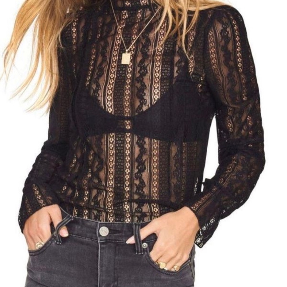 NWOT Amuse Society All About That Lace Top (black)